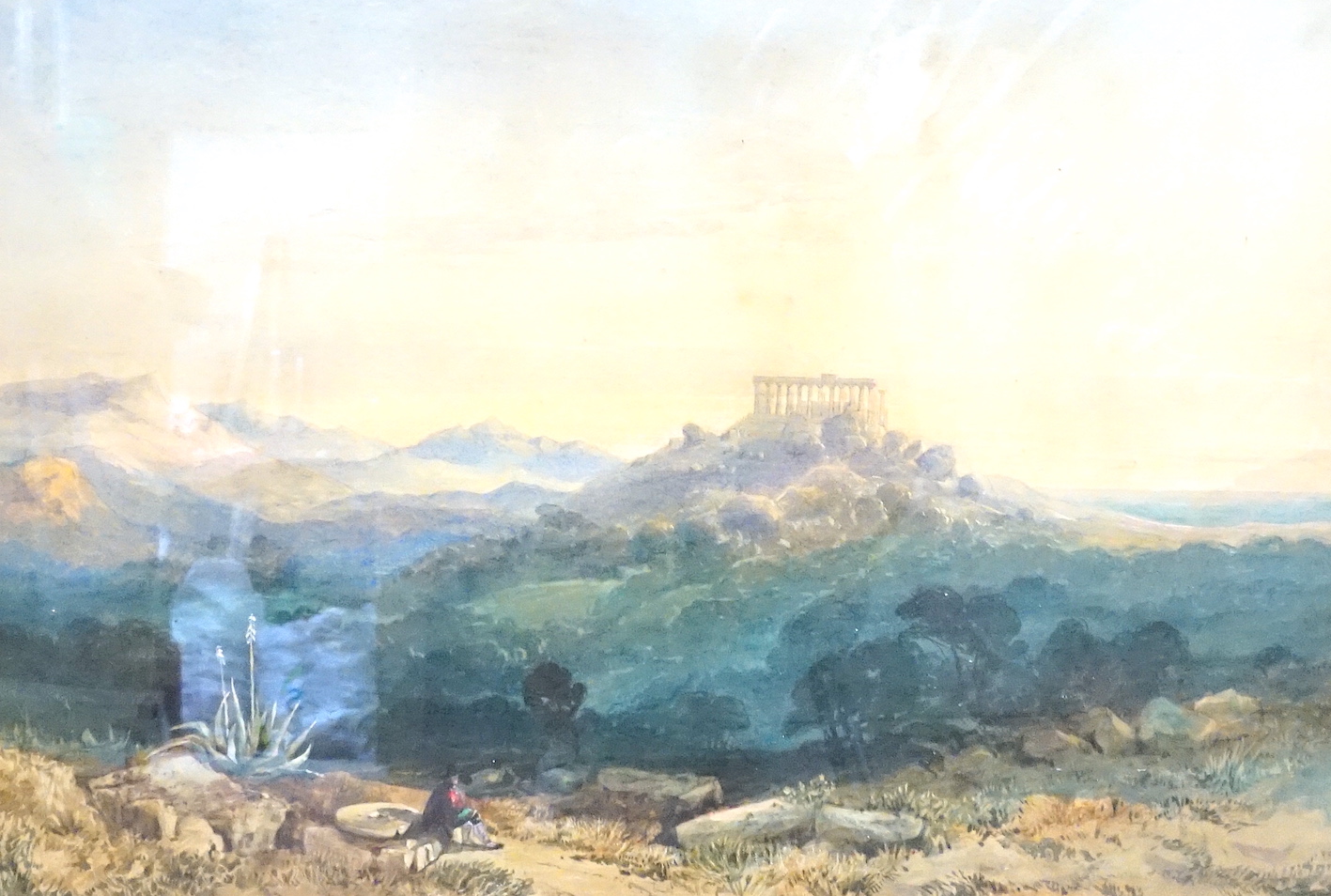 19th century English School, watercolour, View of a temple, Sicily, inscribed lower right, 39 x 57cm